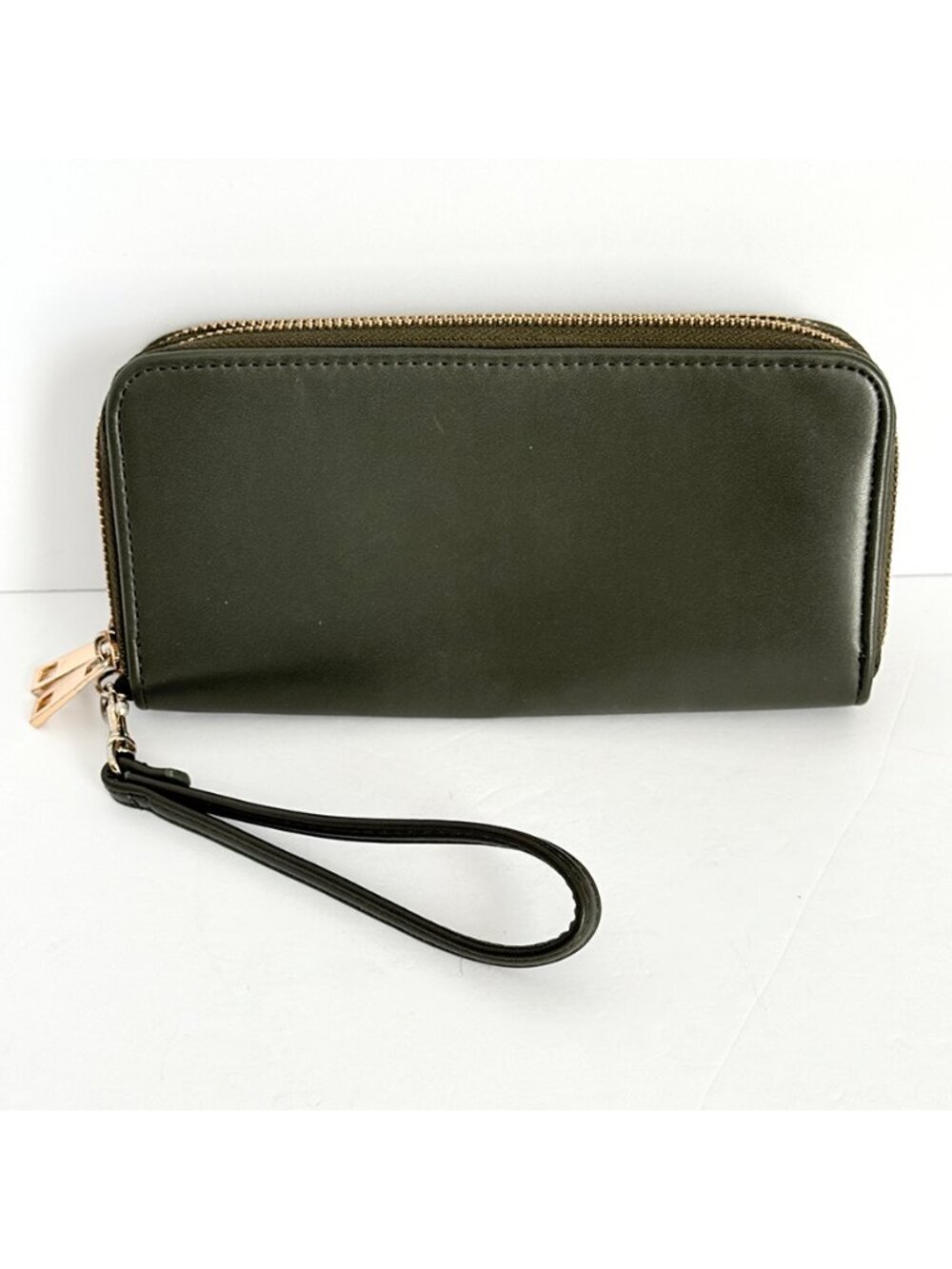 A New Day Olive Green Leather Wristlet Clutch - Picture 2 of 8